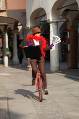 Fototapeta premium business woman go to work in monocycle