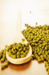 Soybeans in a wooden spoon