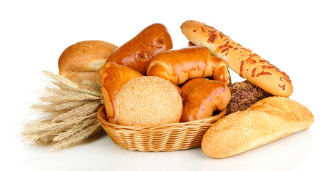 Variety of bread isolated on white