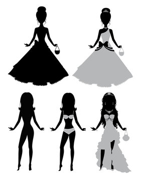 Set of a silhouettes of a girls.