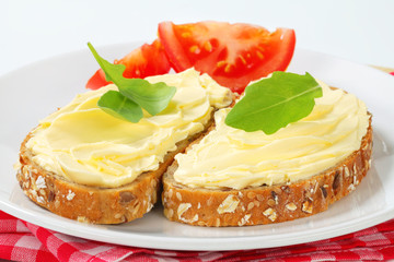 Whole grain bread with butter