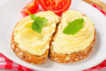 Whole grain bread with butter