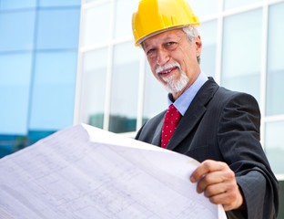 Architect Looking At Blueprint