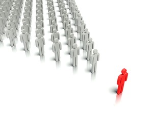 Leader in front of a group people.