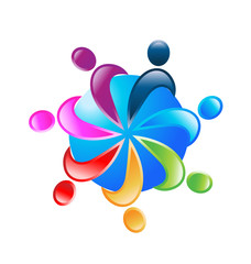 Teamwork 7 people around world logo vector