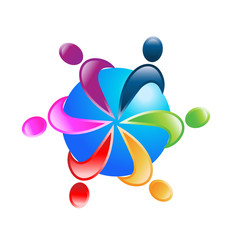 Teamwork around world logo vector