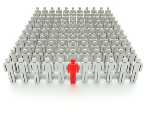 Leader in front of a group people.