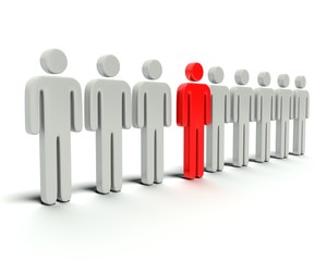 Leader in front of a group people.