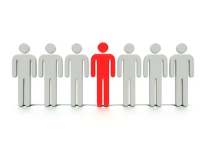 Leader in front of a group people.