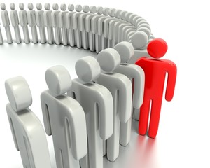 Leader in front of a group people.