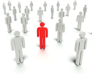 Leader in front of a group people.