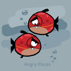Angry horoscope: Pisces. Vector