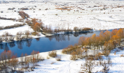 Obraz premium View from the height of bird flight. Winter landscape