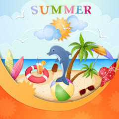 Summer holiday illustration with dolphin