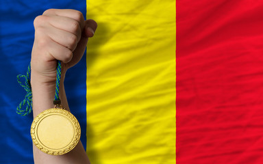 Gold medal for sport and  national flag of romania