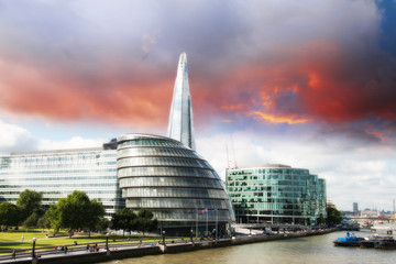 New London city hall with Thames river, panoramic view from Towe