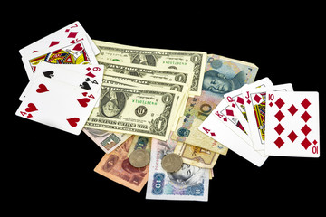 Money from different countries used in a Poker game