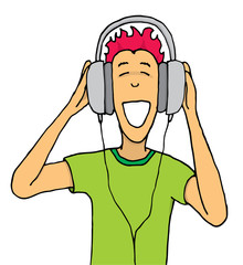 Guy listening music on huge headphones