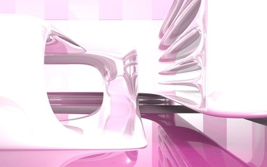 Abstract interior with pink glass and old tree