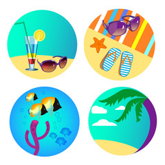 set if icons for beach and underwater