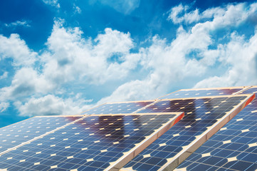 Solar panels with blue sky