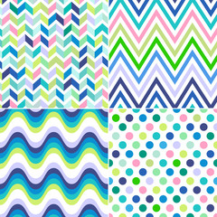 seamless stripes, zig zag and polka dots background