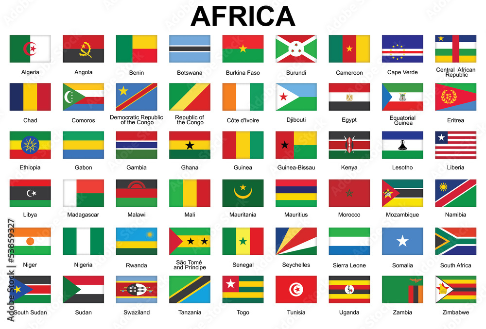 Wall mural set of buttons with flags of africa