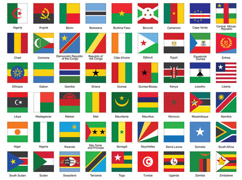 set of square icons with African flags