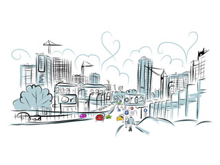 Obraz premium Sketch of traffic road in city for your design