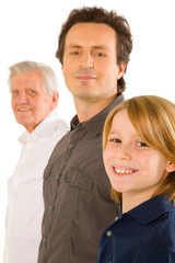 father gandfather with son nephew standing on white background