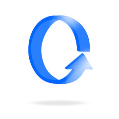 3d circular blue arrow or recycling and bright