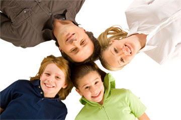 Fototapeta premium three generations family laying on floor isolated on white backg