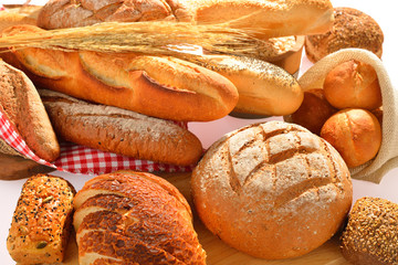 bread and rolls on white background