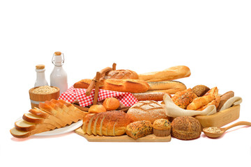 bread and rolls isolated on white background