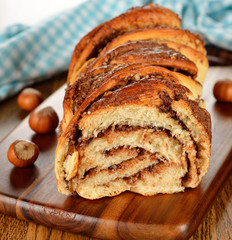 Twisted sweet bread with chocolate and nuts