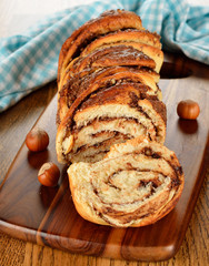 Twisted sweet bread with chocolate and nuts