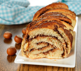 Twisted sweet bread with chocolate and nuts