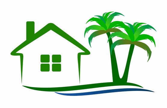 House and palm trees