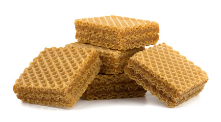 Wafers or honeycomb waffles isolated on white background