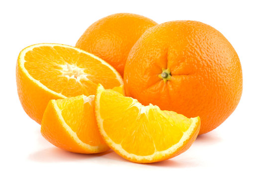 Orange fruit slice on white background