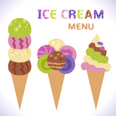 Ice cream menu with icons