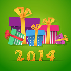 New year gift boxes 2014 celebration card