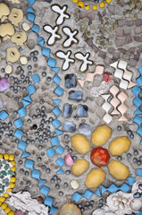 Texture of colorful tile and ceramic wall at the temple.