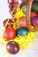 Traditional colored eggs with basket
