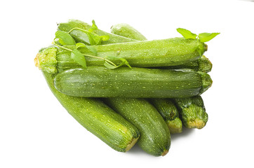 Fresh zucchini close up on the white