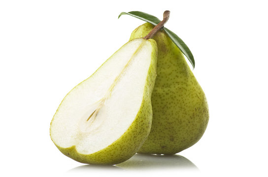 ripe pears close up on the white