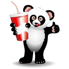 Panda Cartoon with Drink on Paper Cup-Panda con Bibita