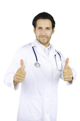 Good looking doctor thumb up happy