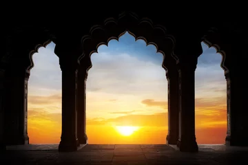 Foto auf Acrylglas Anbetungsstätte Bogensilhouette bei Sonnenuntergang