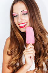 Happy sexy woman holding ice cream